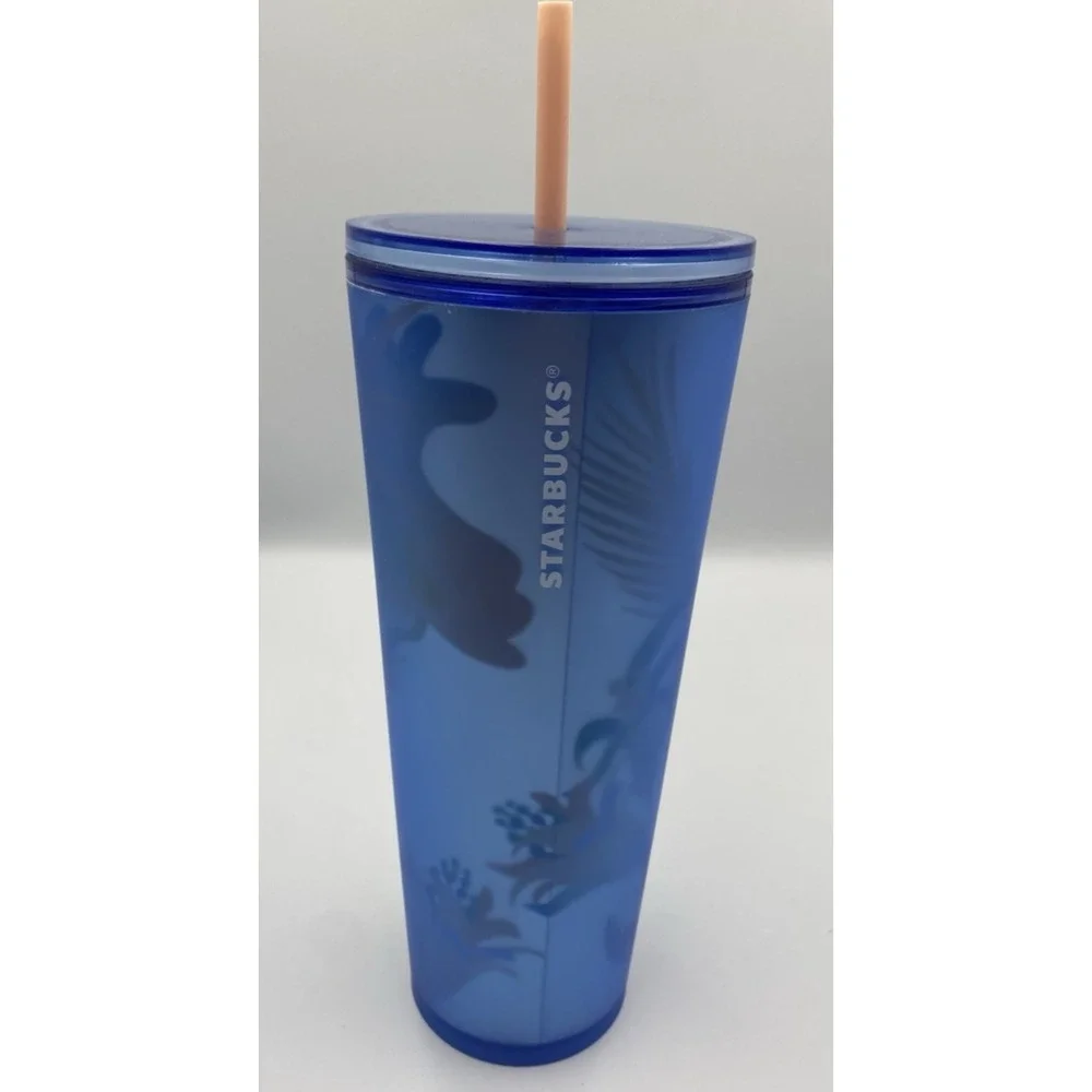 Starbucks View Through the Garden Blue Soft Touch Venti Tumbler, 24oz Very Nice!